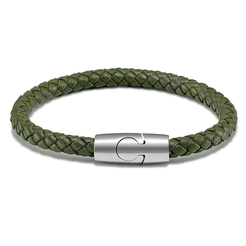 Vincero Men's Single Leather Bracelet | Olive/Silver – Sportique