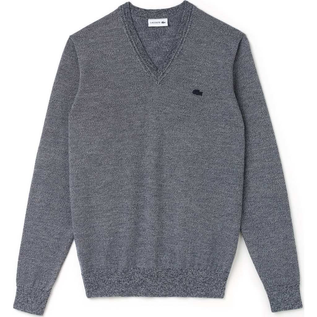 Lacoste Classic Wool Men's V-Neck Sweater in Navy Blue Mouline – Sportique