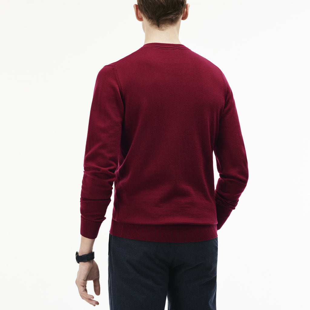 Lacoste Classic Wool Men's V-Neck Sweater in Autumnal Red – Sportique