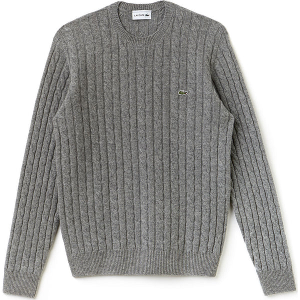 Lacoste Cable Knit Men's Wool Sweater in Stone Gray - Sportique