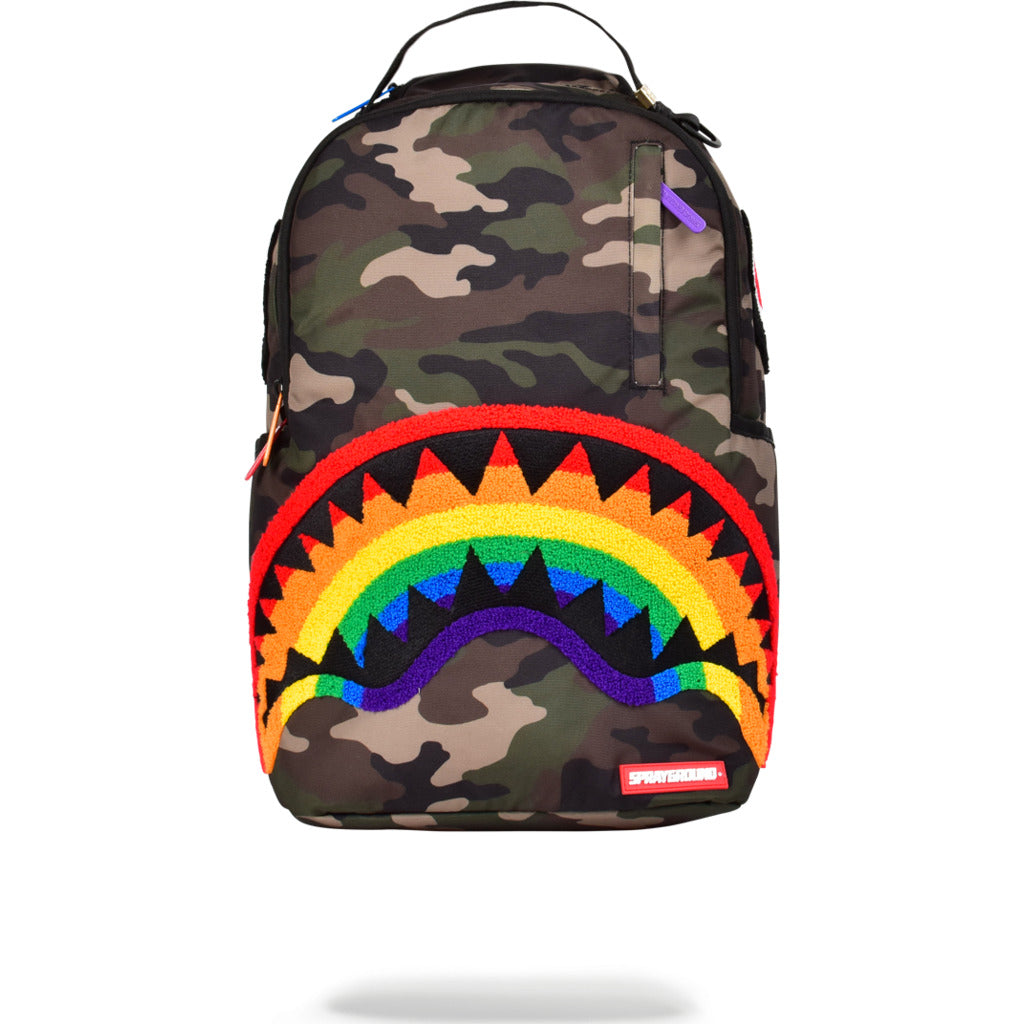 Sprayground Chenille Shark Backpack | Rainbow/Camo - Sportique