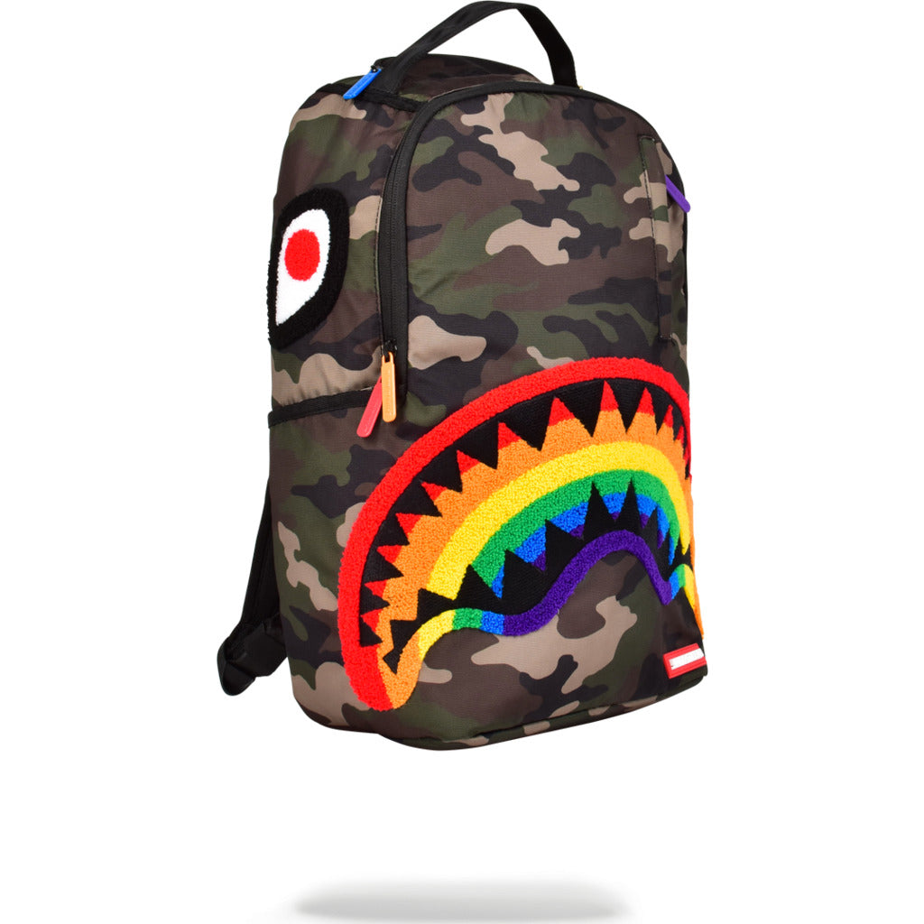 Sprayground Chenille Shark Backpack | Rainbow/Camo - Sportique