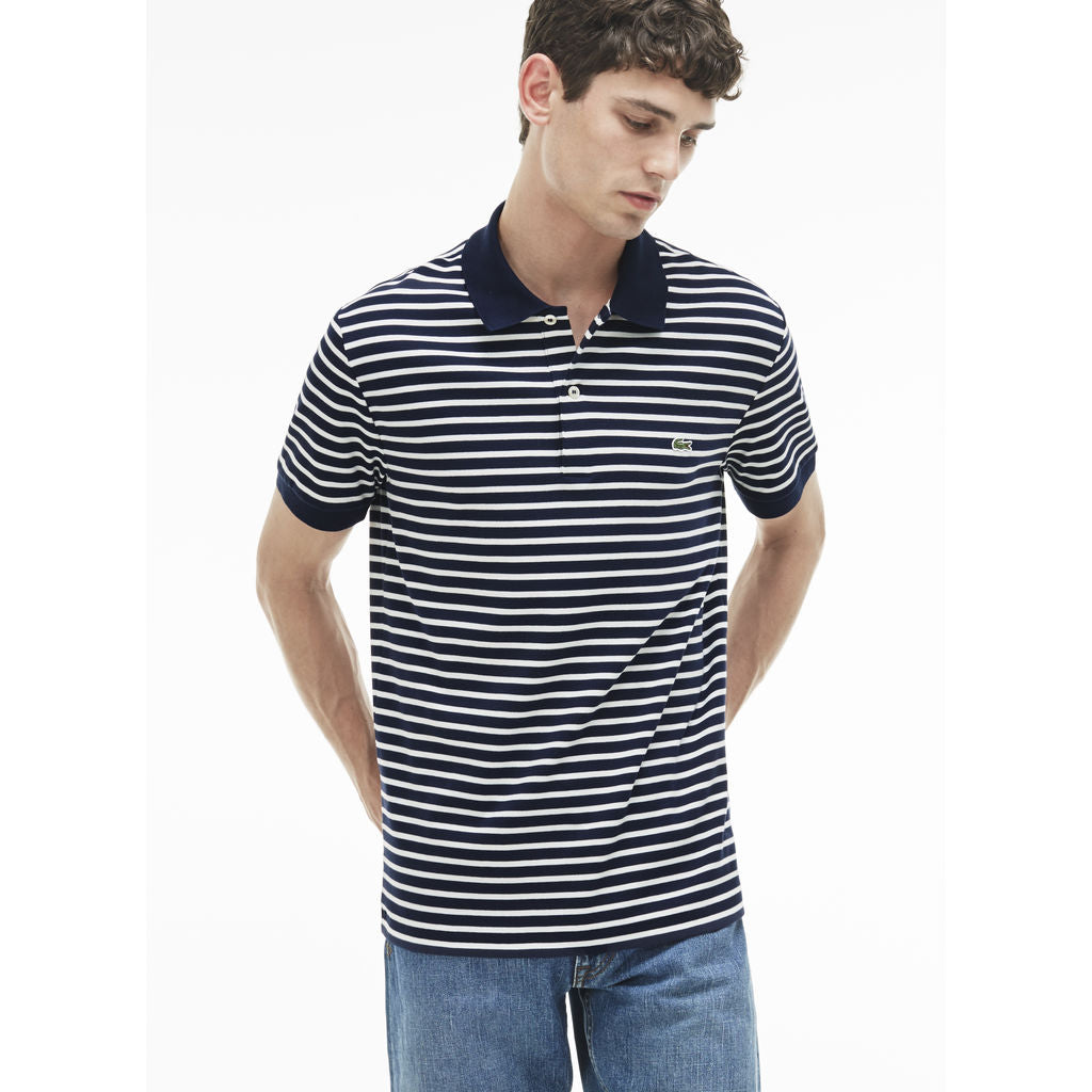 Lacoste Regular Fit Striped Pima Men's Shirt in Navy Blue/White – Sportique