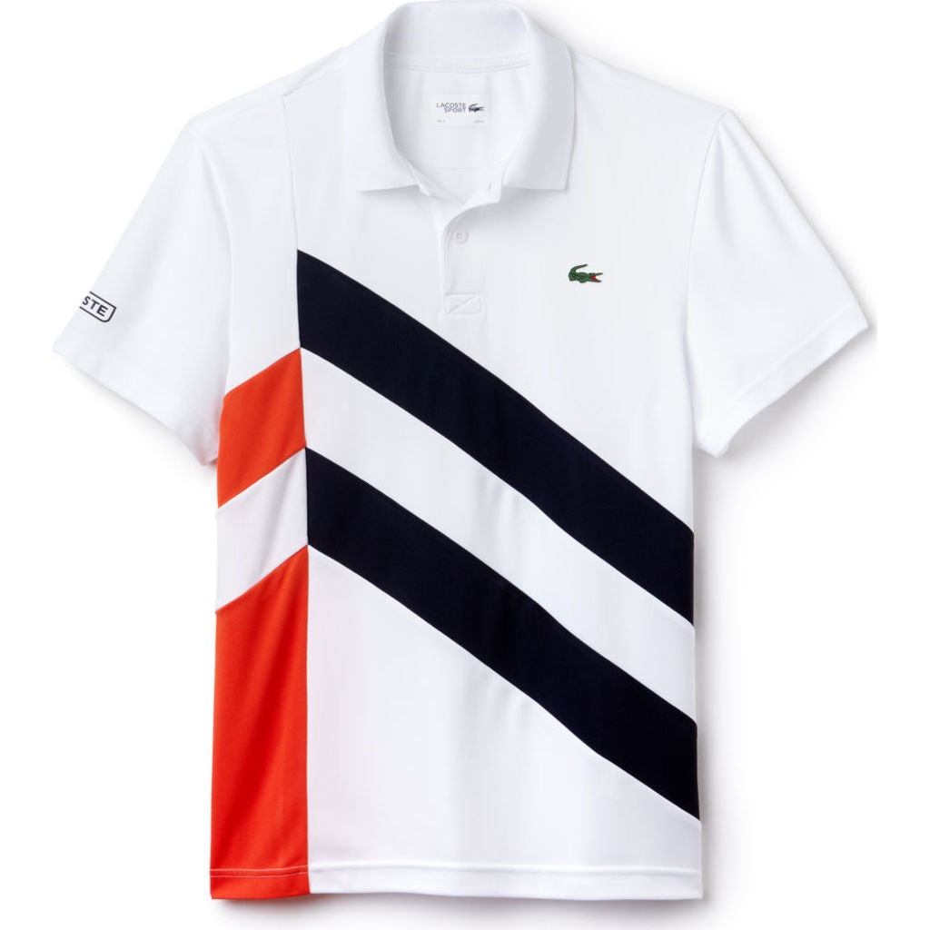 Lacoste Sport Colorblock Band Tech Pique Men's T-Shirt in White/Navy ...