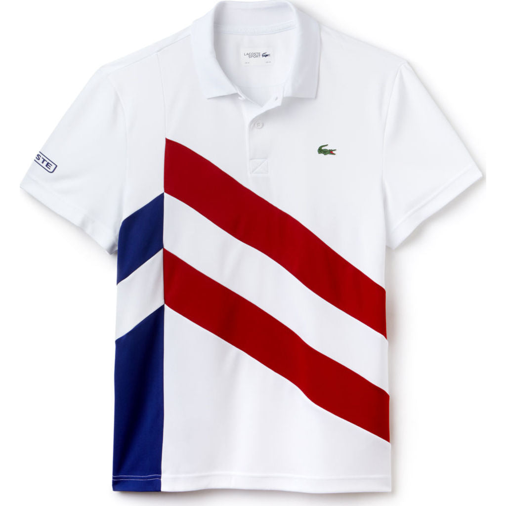 Lacoste Sport Band Tech Pique Men's T-Shirt in White/Ladybird/Ocean -