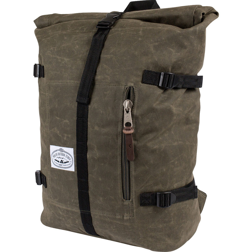 Poler Classic Rolltop Backpack in Waxed Burnt Olive - Sportique