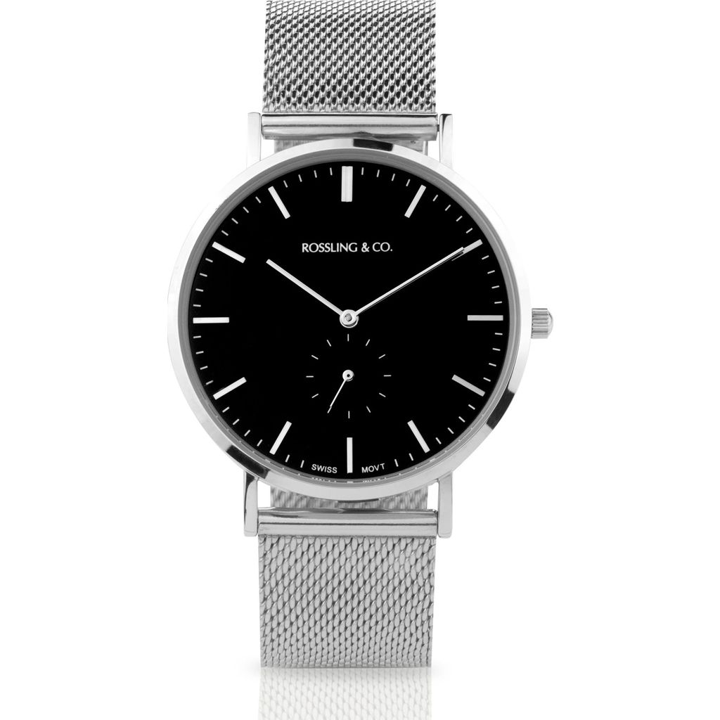 Rossling & Co. Classic 40mm Mesh Stainless Steel Watch | Silver/Black ...