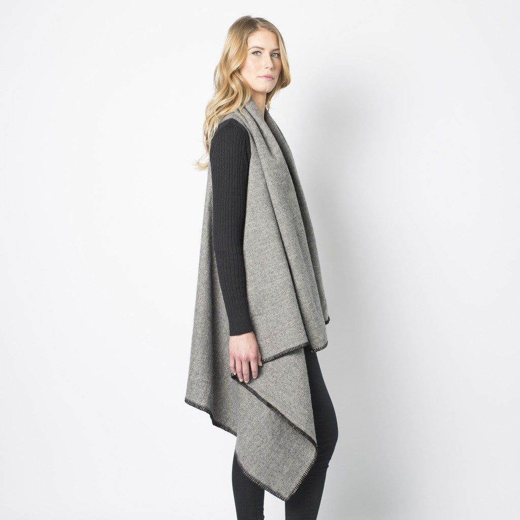 Faribault Women's Herringbone Wool Blanket Vest Charcoal 14831 – Sportique