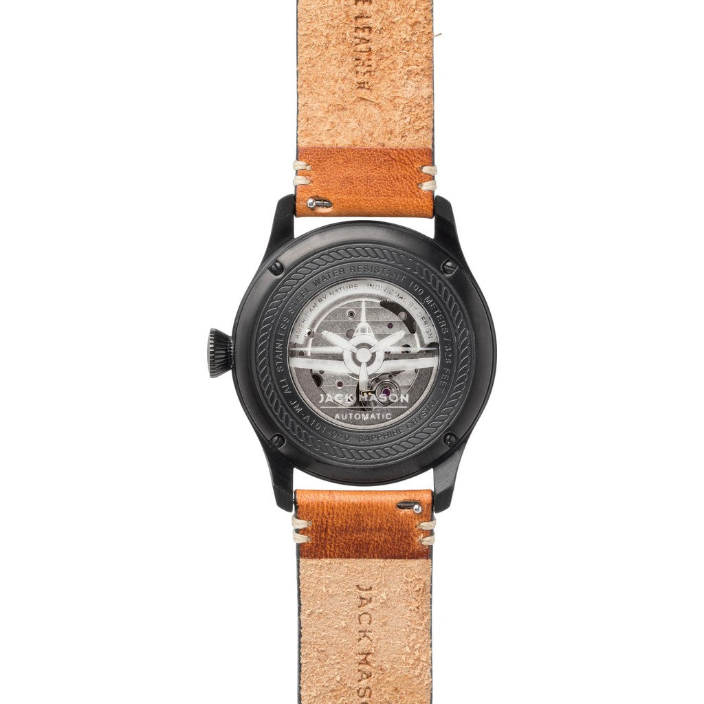 Jack Mason Aviator Black Automatic Watch Tan Leather JM-A101-040 ...