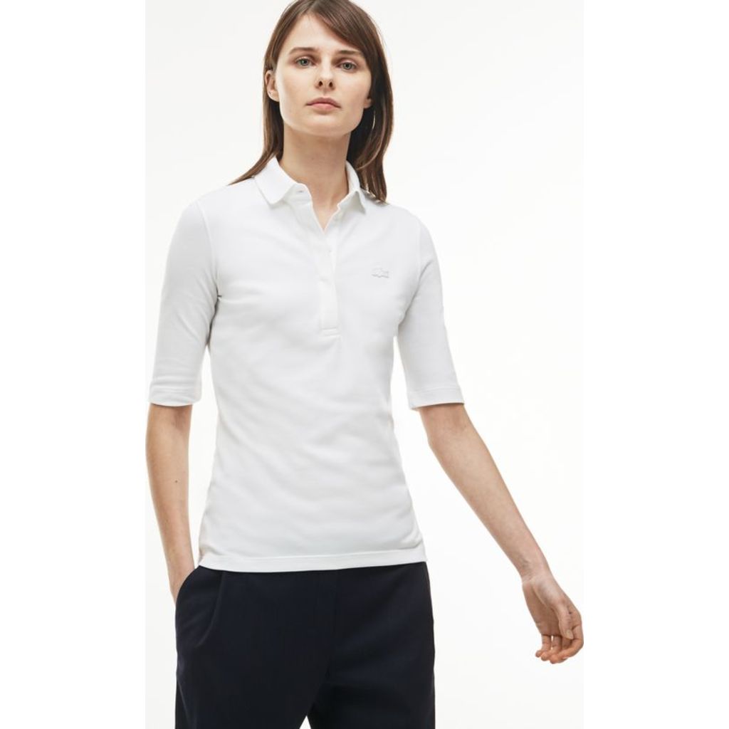 Lacoste Slim Fit Stretch Women's 3/4 Sleeve Polo Shirt | White - Sportique