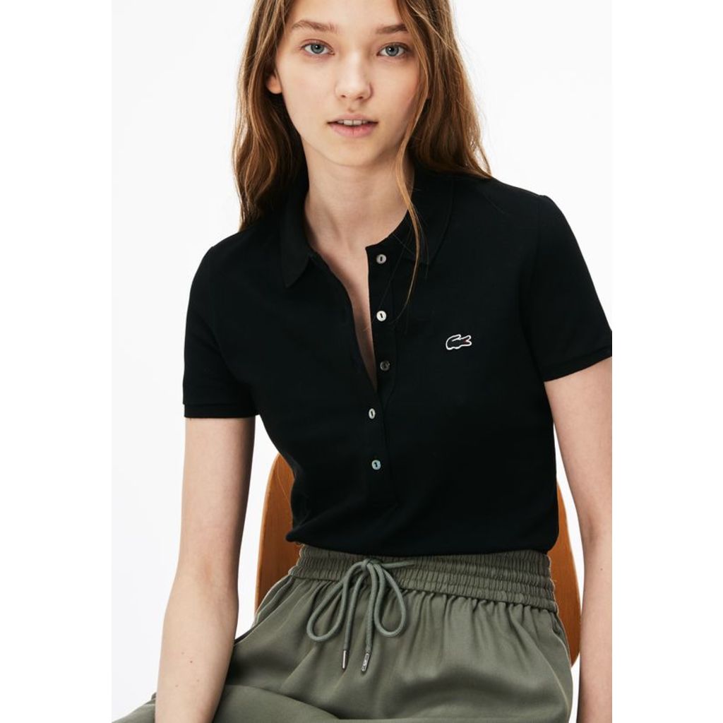 Lacoste Slim Fit Stretch Cotton Pique Women's Polo Shirt | Black ...