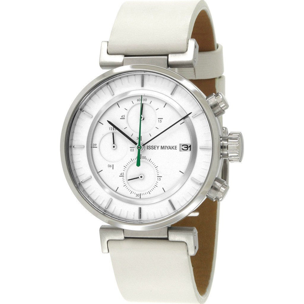 Issey Miyake W White Chronograph Watch White Leather Ny0Y001Y – Sportique