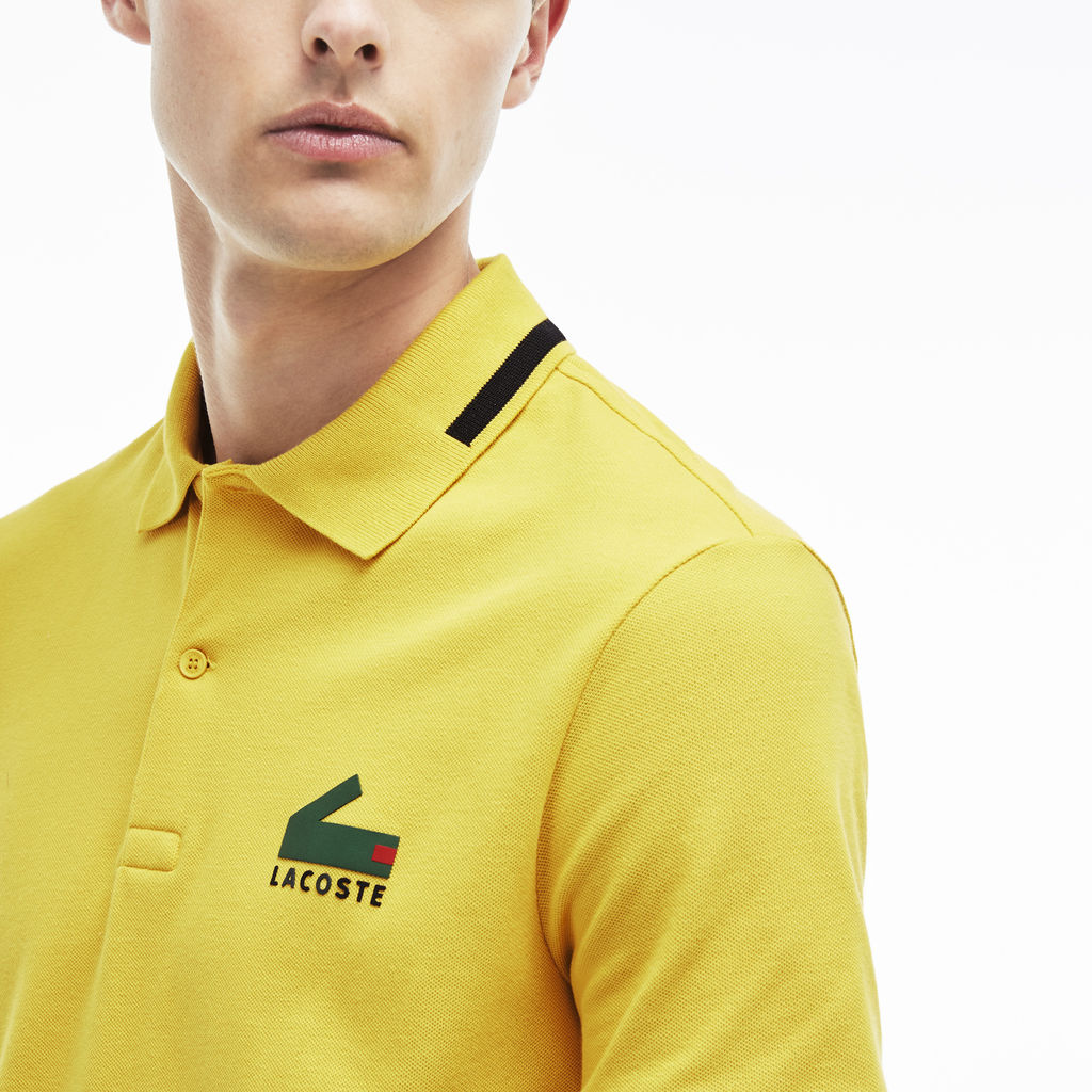 mens yellow lacoste t shirt