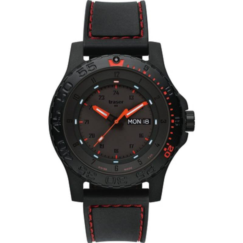 traser H3 Red Combat Sapphire Watch Rubber Red Stitch 105503 – Sportique