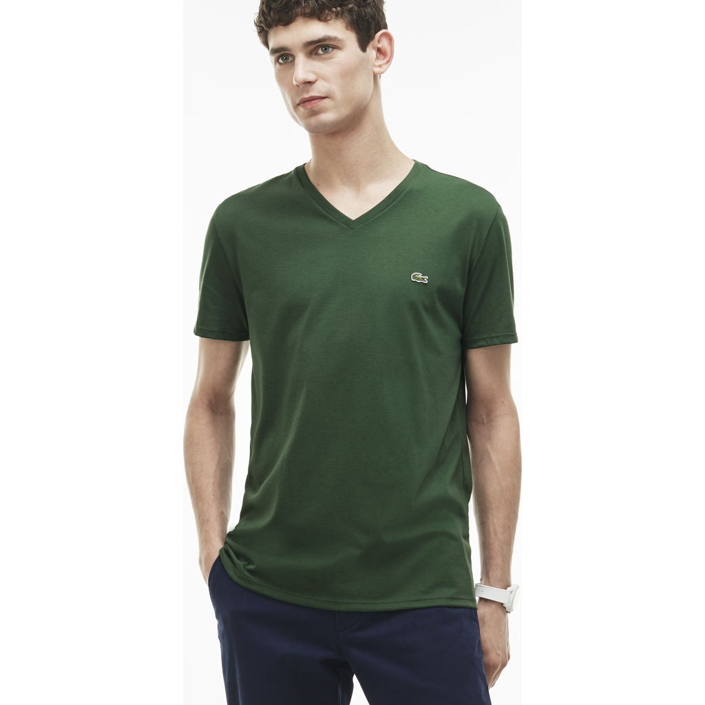 Lacoste V Neck Pima Men's T-Shirt in Appalachan Green - Sportique