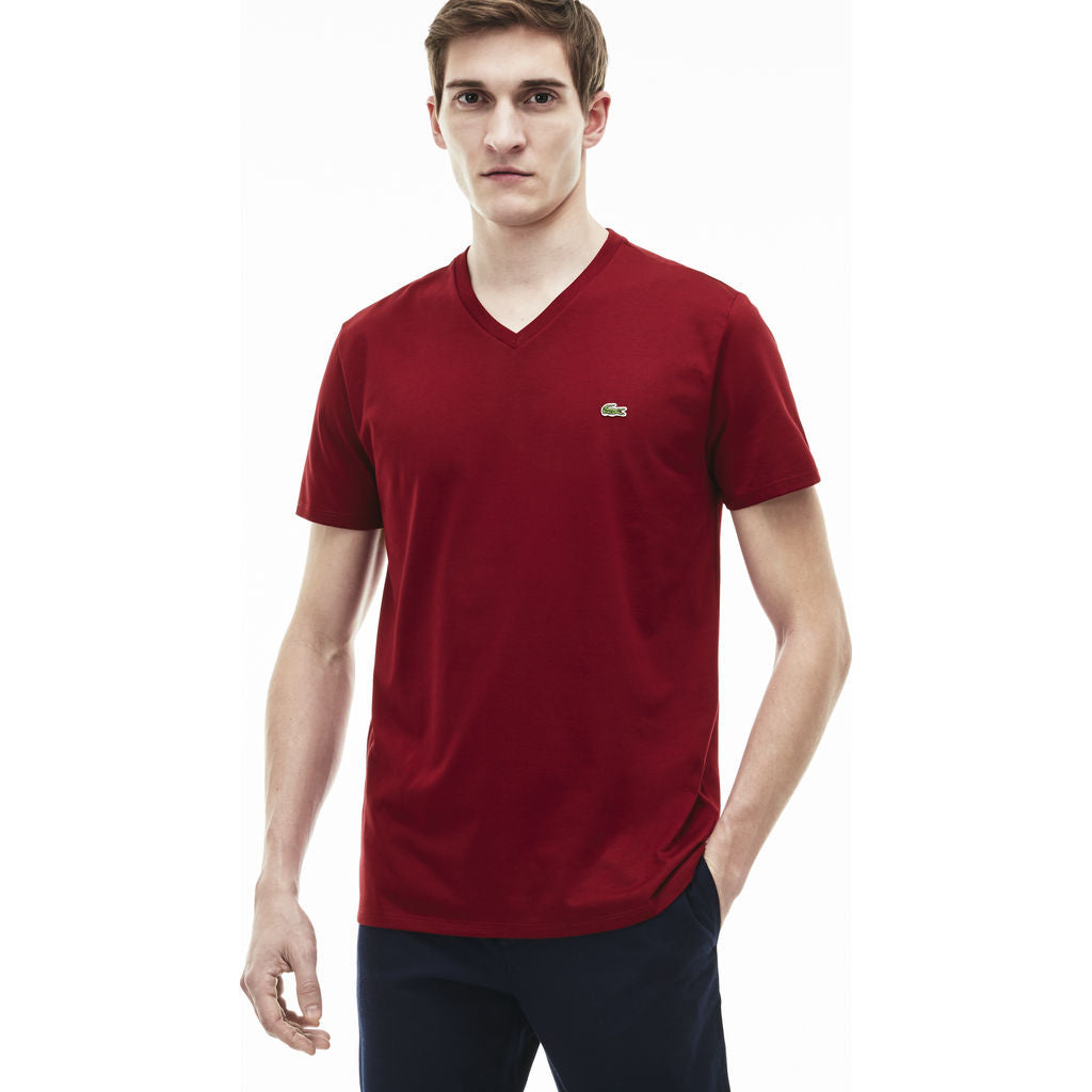 Lacoste V Neck Pima Men's T-Shirt in Bordeaux – Sportique