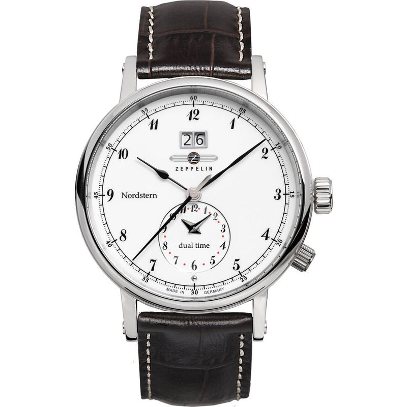 Zeppelin Nordstern Dual Time Watch | White & Black Leather – Sportique