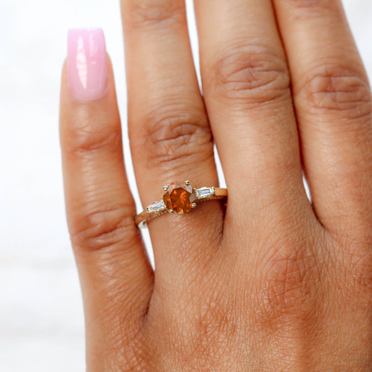 Bella Ring with a 1.29 Carat Round Orange Salt and Pepper Diamond and White Accent Diamonds in 14k Yellow Gold - Ready to Size and Ship - Midwinter Co. Alternative Bridal Rings and Modern Fine Jewelry