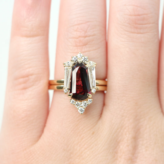 Christine Ring with a 2.68 Carat Shield Garnet and White Accent Diamonds in 14k Yellow Gold with Matching Band - Ready to Size and Ship - Midwinter Co. Alternative Bridal Rings and Modern Fine Jewelry