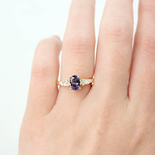 Jenna Ring with a 0.64 Carat Indigo Oval Iolite and White Accent Diamonds in 14k Yellow Gold - Ready to Size and Ship - Midwinter Co. Alternative Bridal Rings and Modern Fine Jewelry