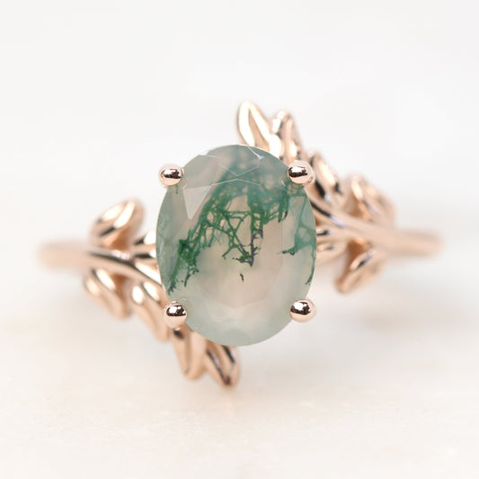 Sara Ring with a 2.50 Carat Oval Moss Agate in 14k Rose Gold - Ready to Size and Ship - Midwinter Co. Alternative Bridal Rings and Modern Fine Jewelry