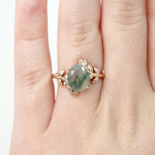 Sara Ring with a 2.50 Carat Oval Moss Agate in 14k Rose Gold - Ready to Size and Ship - Midwinter Co. Alternative Bridal Rings and Modern Fine Jewelry