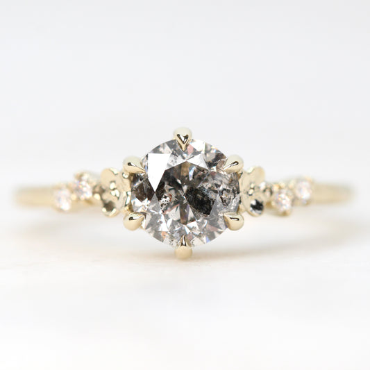 Meadow Ring with a 1.00 Carat Round Dark Gray Salt and Pepper Diamond and White Accent Diamonds in 14k Yellow Gold - Ready to Size and Ship - Midwinter Co. Alternative Bridal Rings and Modern Fine Jewelry