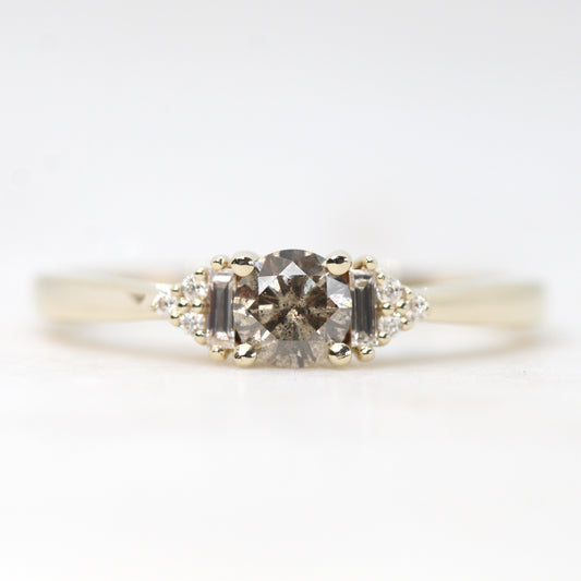 Autumn Ring with a 0.56 Carat Round Champagne Celestial Diamond and White Accent Diamonds in 14k Yellow Gold - Ready to Size and Ship - Midwinter Co. Alternative Bridal Rings and Modern Fine Jewelry