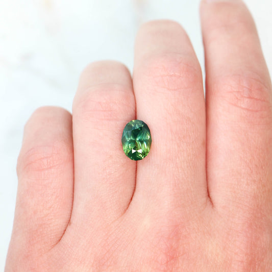 4.00 Carat Parti Green Geometric Oval Sapphire for Custom Work - Inventory Code GGOS400 - Midwinter Co. Alternative Bridal Rings and Modern Fine Jewelry