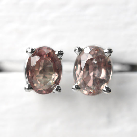 Pink Oval Sapphire Earrings in 14k White Gold - Ready to Ship - Midwinter Co. Alternative Bridal Rings and Modern Fine Jewelry