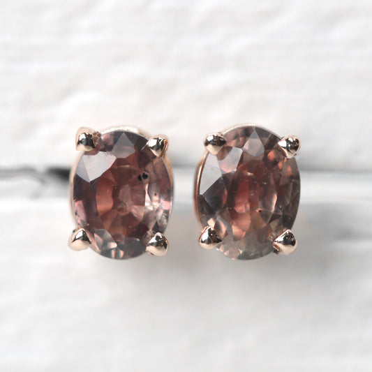 Pink Oval Sapphire Earrings in 14k Rose Gold - Ready to Ship - Midwinter Co. Alternative Bridal Rings and Modern Fine Jewelry