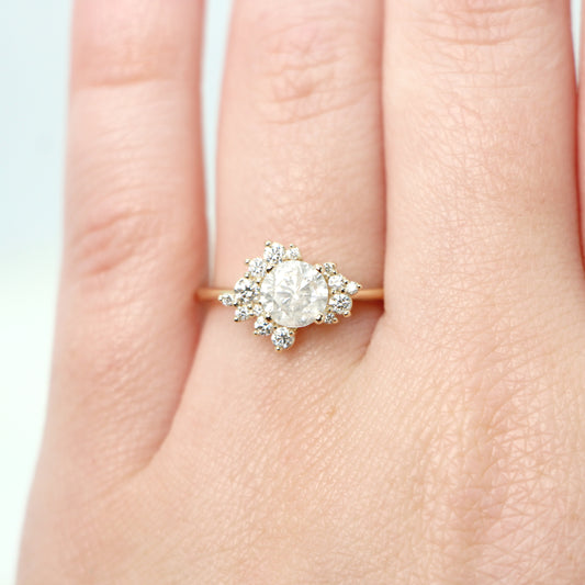 Orion Ring with a 1.00 Carat Round White Celestial Diamond and White Accent Diamonds in 14k Yellow Gold - Ready to Size and Ship - Midwinter Co. Alternative Bridal Rings and Modern Fine Jewelry