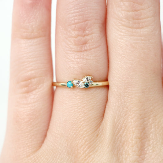 Anna Turquoise Aquamarine Sapphire Diamond Gemstone Cluster Stackable or Wedding Ring - Your choice of metal - Custom - Midwinter Co. Alternative Bridal Rings and Modern Fine Jewelry