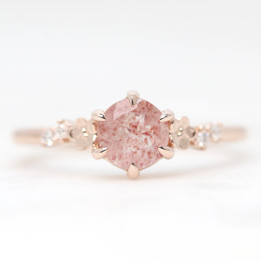 Meadow Ring with a 0.89 Carat Round Strawberry Quartz and White Accent Diamonds in 14k Rose Gold - Ready to Size and Ship - Midwinter Co. Alternative Bridal Rings and Modern Fine Jewelry