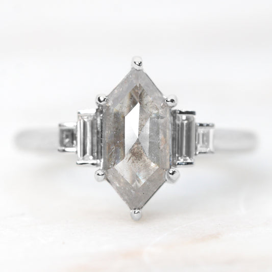 Zan Ring with a 1.57 Carat Light Gray Hexagon Celestial Diamond and White Accent Diamonds in 14k White Gold - Ready to Size and Ship - Midwinter Co. Alternative Bridal Rings and Modern Fine Jewelry