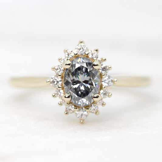 Lena Ring with an Gray Oval Moissanite and Moissanite Accents - Made to Order, Choose Your Gold Tone - Midwinter Co. Alternative Bridal Rings and Modern Fine Jewelry