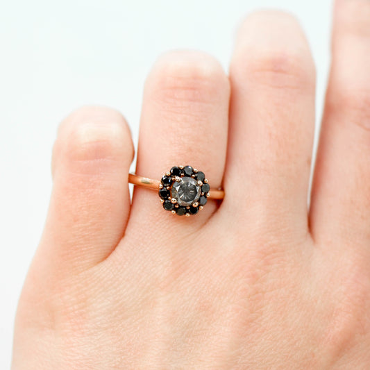 Magnolia Ring with a 1.02 Celestial Diamond and Black Diamond Accents in 14k Rose Gold - Ready to Size and Ship - Midwinter Co. Alternative Bridal Rings and Modern Fine Jewelry