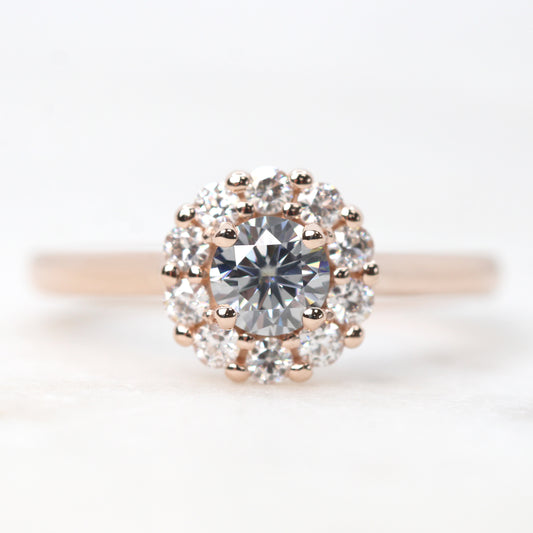 Magnolia Ring with a 0.50 Carat Round Gray Moissanite and Round Accent Moissanites - Made to Order, Choose Your Gold Tone - Midwinter Co. Alternative Bridal Rings and Modern Fine Jewelry