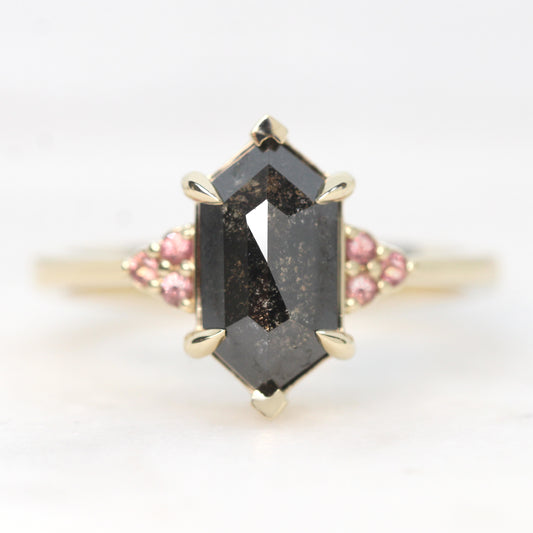 Imogene Ring with a 2.21 Carat Black Hexagon Celestial Diamond and Berry Sapphire Accents in 14k Yellow Gold - Ready to Size and Ship - Midwinter Co. Alternative Bridal Rings and Modern Fine Jewelry