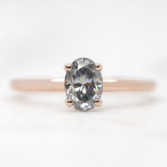 Emma Ring with a 0.8 Carat Oval Gray Moissanite - Made to Order, Choose Your Gold Tone - Midwinter Co. Alternative Bridal Rings and Modern Fine Jewelry