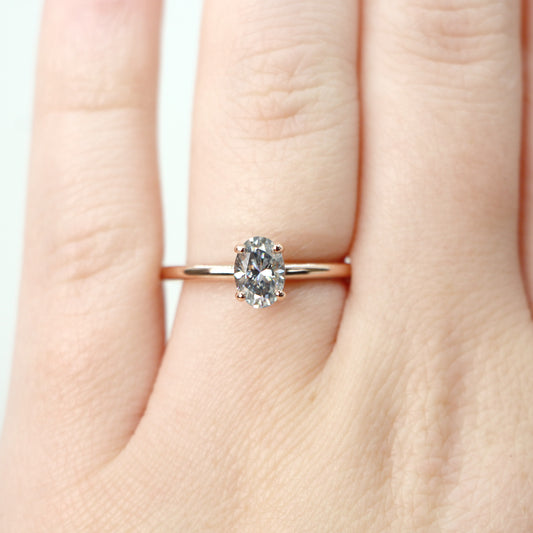 Emma Ring with a 0.8 Carat Oval Gray Moissanite - Made to Order, Choose Your Gold Tone - Midwinter Co. Alternative Bridal Rings and Modern Fine Jewelry