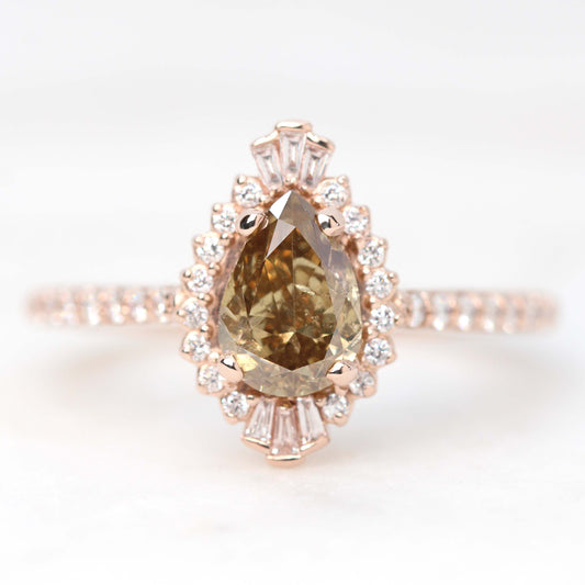 Tinsley Ring with a 1.01 Carat Pear Champagne Salt and Pepper Diamond and White Accent Diamonds in 14k Rose Gold - Ready to Size and Ship - Midwinter Co. Alternative Bridal Rings and Modern Fine Jewelry