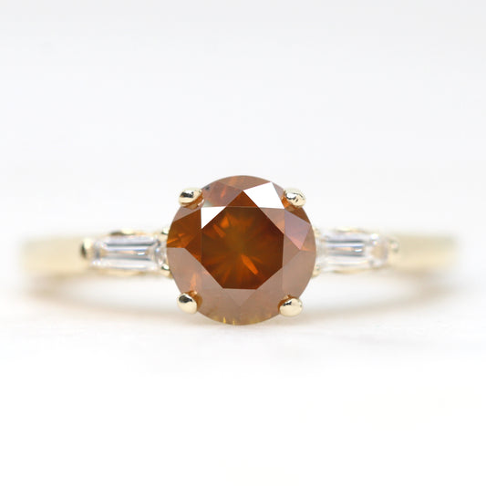 Bella Ring with a 1.29 Carat Round Orange Salt and Pepper Diamond and White Accent Diamonds in 14k Yellow Gold - Ready to Size and Ship - Midwinter Co. Alternative Bridal Rings and Modern Fine Jewelry