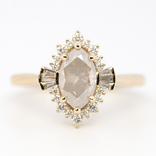 Meghan Ring with a 1.40 Carat Misty Gray Marquise Celestial Diamond and White Accent Diamonds in 14k Yellow Gold - Ready to Size and Ship - Midwinter Co. Alternative Bridal Rings and Modern Fine Jewelry