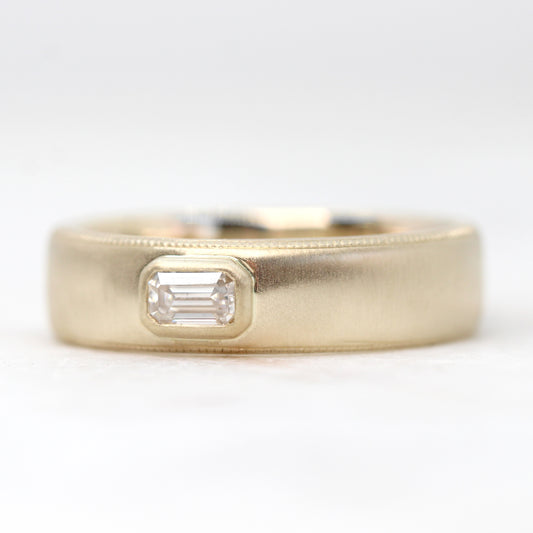 Erik Band - Bezel Set Moissanite Milgrain Vintage Style Unisex Wedding Band - Made to Order, Choose Your Gold Tone - Midwinter Co. Alternative Bridal Rings and Modern Fine Jewelry