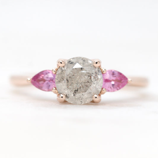 Oleander Ring with a 1.17 Carat Round Light Gray Celestial Diamond and Pink Sapphire Accents in 14k Rose Gold - Ready to Size and Ship - Midwinter Co. Alternative Bridal Rings and Modern Fine Jewelry