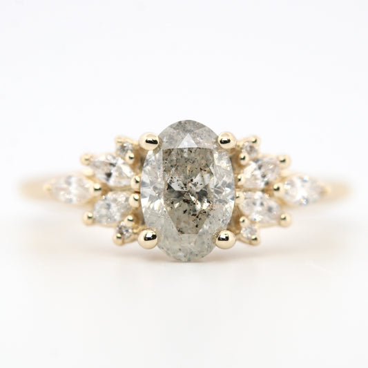 Odette Ring with a 1.05 Carat Oval Gray Celestial Diamond and White Accent Diamonds in 14k Yellow Gold - Ready to Size and Ship - Midwinter Co. Alternative Bridal Rings and Modern Fine Jewelry