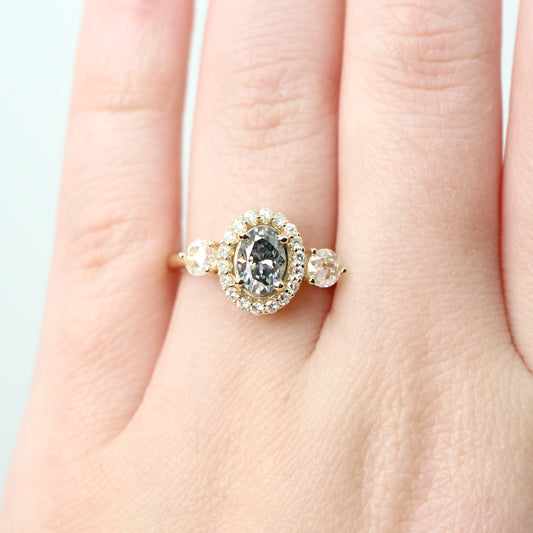 Annalyse Ring with an Oval Gray Moissanite and Moissanite Accents - Made to Order, Choose Your Gold Tone - Midwinter Co. Alternative Bridal Rings and Modern Fine Jewelry