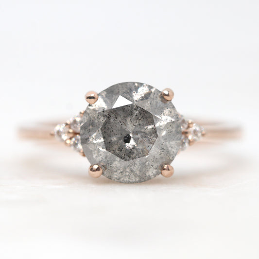 Imogene Ring with a 3.00 Carat Round Bright Gray Celestial Diamond and White Accent Diamonds in 14k Rose Gold - Ready to Size and Ship - Midwinter Co. Alternative Bridal Rings and Modern Fine Jewelry