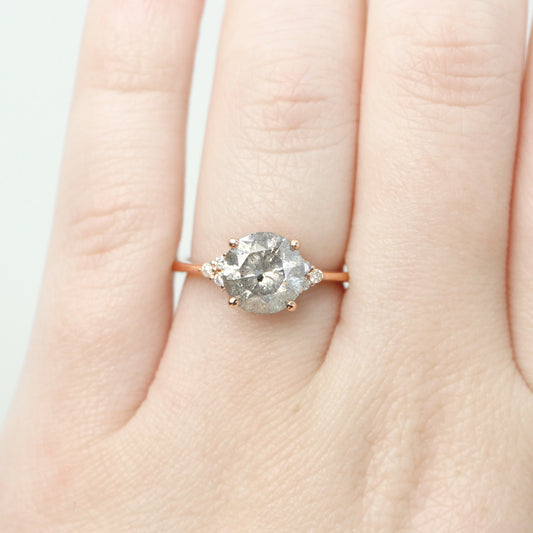 Imogene Ring with a 3.00 Carat Round Bright Gray Celestial Diamond and White Accent Diamonds in 14k Rose Gold - Ready to Size and Ship - Midwinter Co. Alternative Bridal Rings and Modern Fine Jewelry